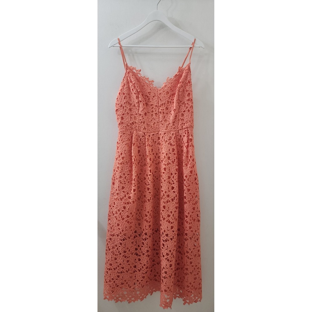 ASTR The Label Coral Orange Lace Midi Dress XL ALD42049 Scalloped V-Neck
